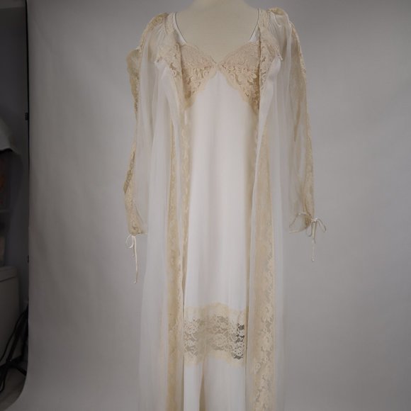 ❄ Vintage Tosca Nightgown Robe Set White Lace Galore Bridal Peignoir Lingerie M - Picture 2 of 10
